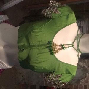 Beautiful hand crafted. Midriff cut dancers top  all silk with crystals s n